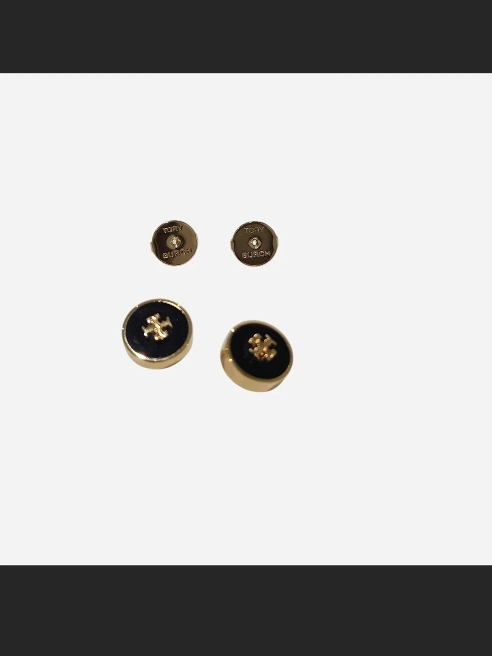 Tory Burch Black and Gold Logo Stud Earrings